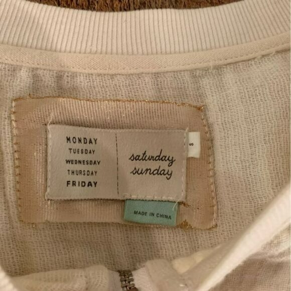 Anthropologie Saturday Sunday cream full zip ruffle bottom top with tie -S - Picture 4 of 8